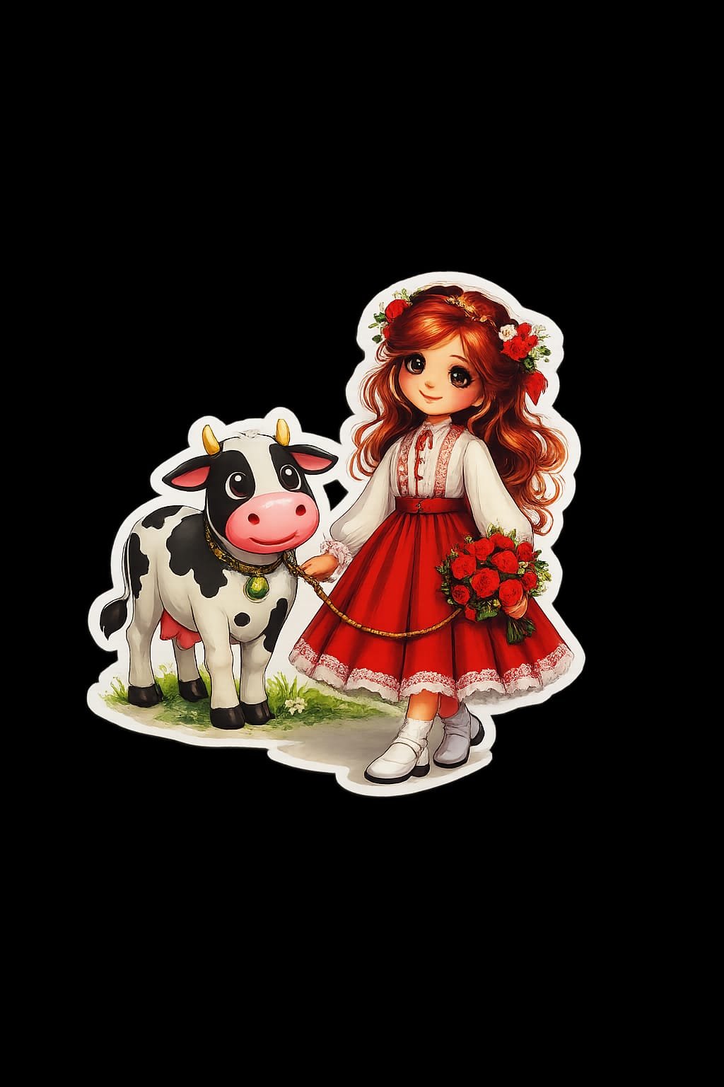 Eid ul Adha Girl with Cow Patch 5 Inch – Cute Islamic Cartoon – Eid-ul-Azha iron-on patch