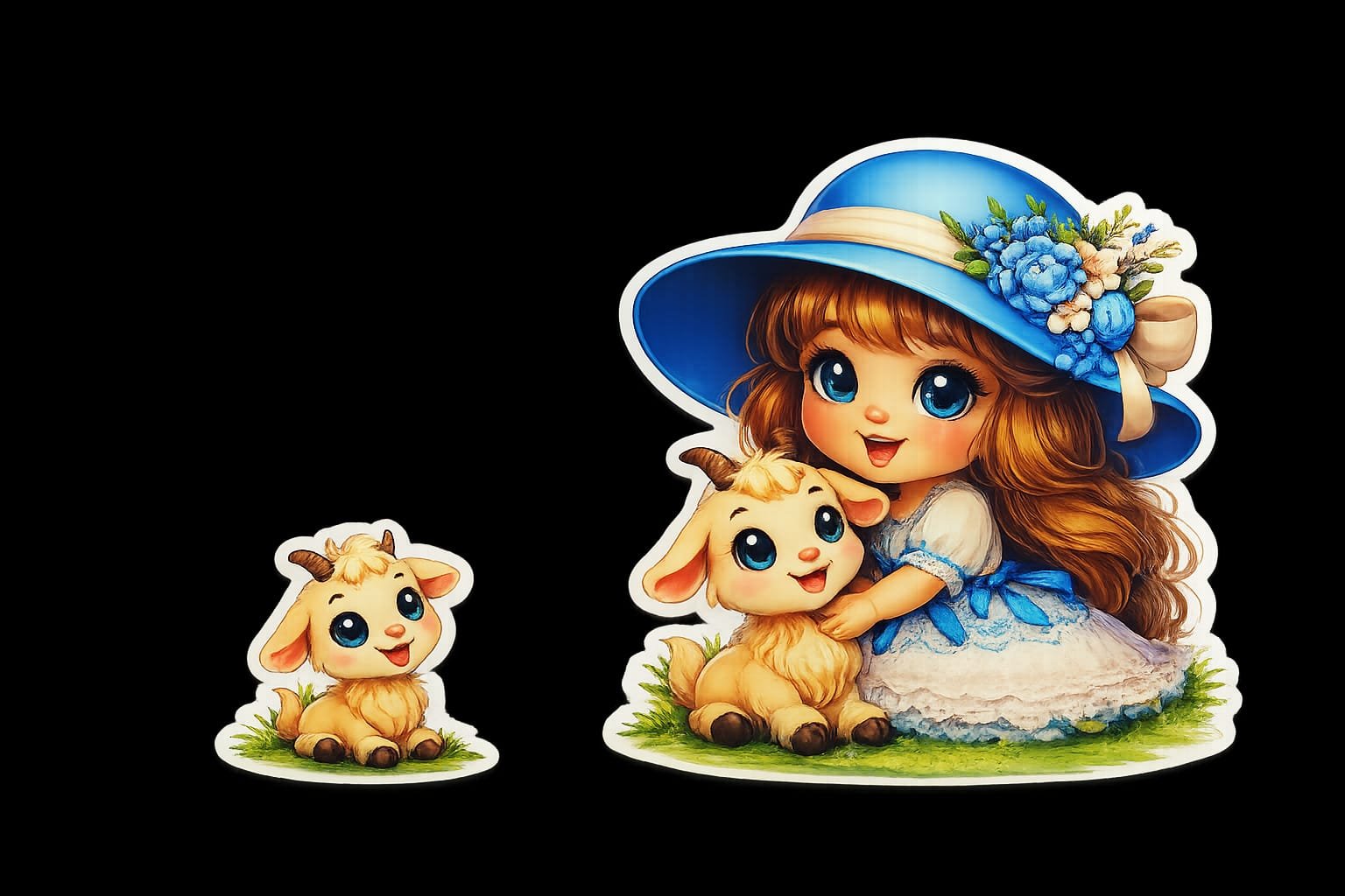 Eid ul Adha Girl with Mini Goat Patch 5 Inch – Cute Islamic Cartoon – Eid-ul-Azha iron-on patch