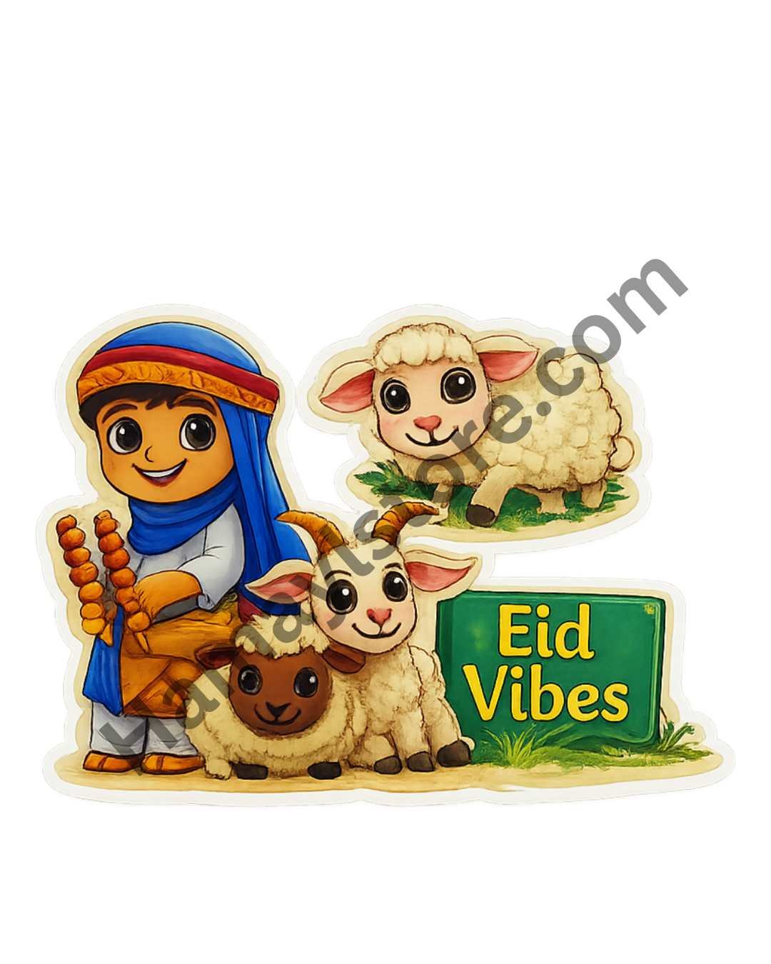 Eid ul Adha Mubarak Boy with Goat Patch 5 Inch – Cute Cartoon – Eid-ul-Azha iron-on patch