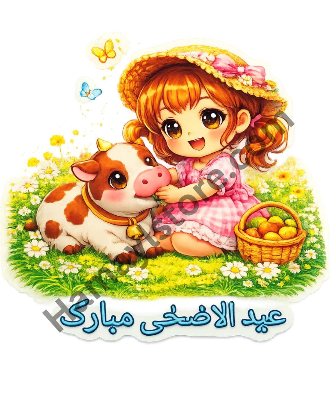 Eid ul Adha Mubarak Girl with Cow Patch 5 Inch – Cute Cartoon – Eid-ul-Azha iron-on patch