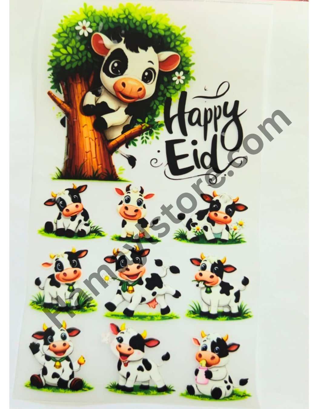 Happy Eid Cow Patch Set – Cute Cartoon Cow – Eid-ul-Azha iron-on patch, 8x4 inches