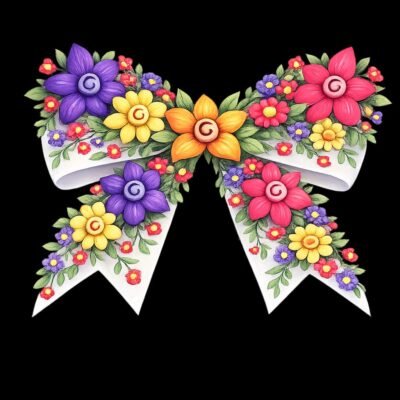 Funky Patch 321-Floral Bow Patch – Colorful Flower Effect Embroidered Heat Transfer Patch