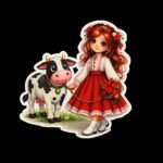 Funky Patch 346-Eid ul Adha girl with cow Patch 5 Inch – Cute Islamic Cartoon Heat Transfer Patch