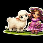 Funky Patch 349-Eid ul Adha girl with mini Sheep Patch 5 Inch – Cute Islamic Cartoon Heat Transfer Patch
