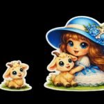 Funky Patch 348-Eid ul Adha girl with mini goat Patch 5 Inch – Cute Islamic Cartoon Heat Transfer Patch
