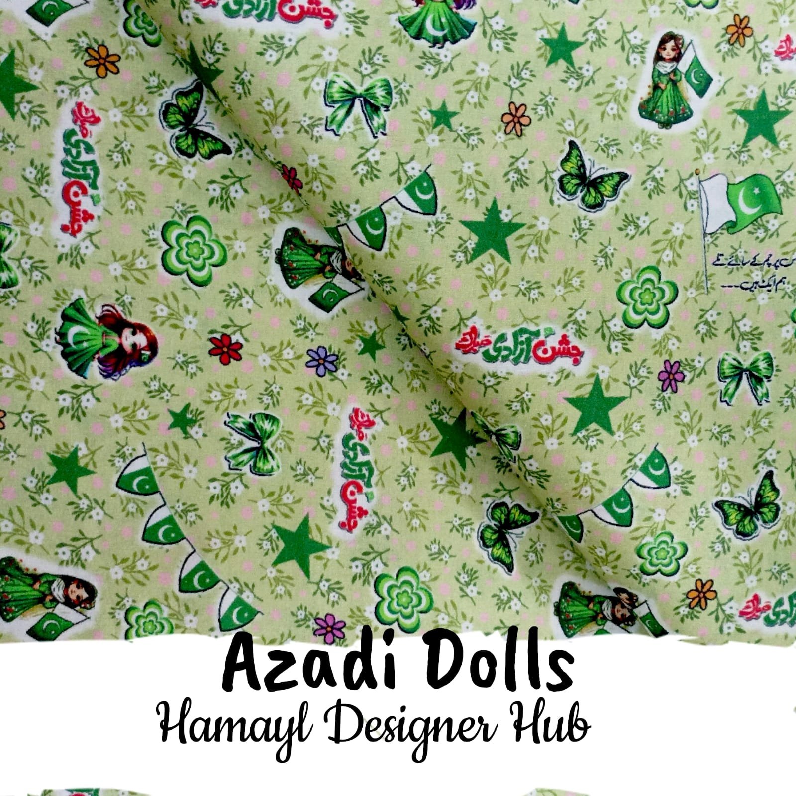 Azadi Dolls – Azadi 14 August digital lawn print fabric, 45-inch width, unstitched