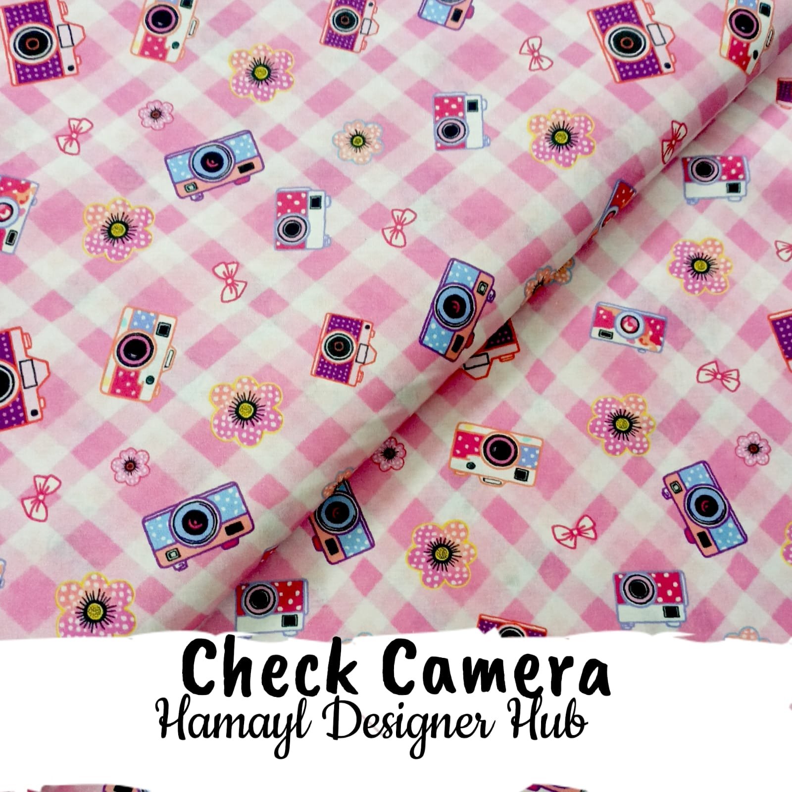 Check Camera – digital printed lawn fabric, 45-inch width, unstitched