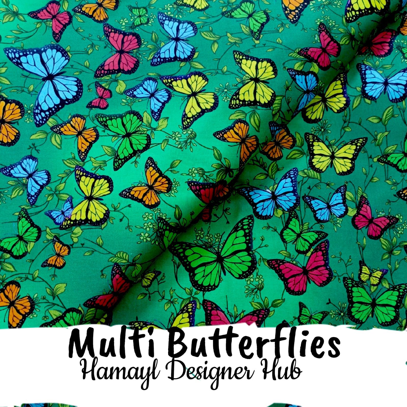 Multi Butterflies – digital printed lawn fabric, 45-inch width, unstitched