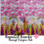 Rapunzel Border digital lawn fabric for kids dresses and princess-themed outfits in Pakistan