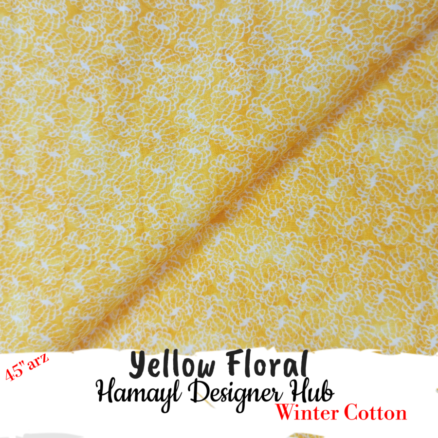 Yellow Floral – 45'' Printed Winter Cotton Fabric — unstitched fabric