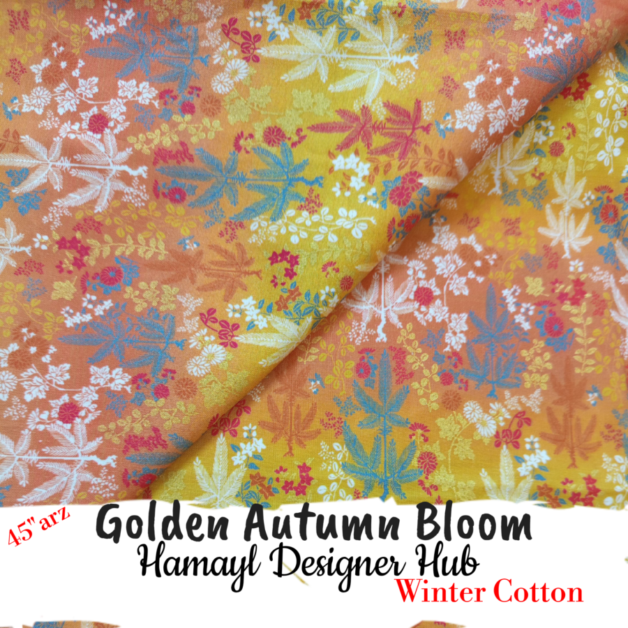 Golden Autumn Bloom – 45'' Printed Winter Cotton Fabric — unstitched fabric