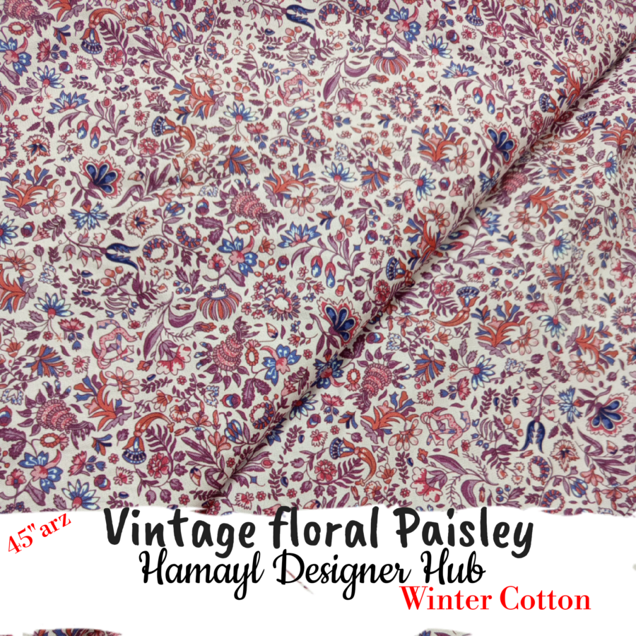 Vintage Floral Paisley – 45'' Printed Winter Cotton Fabric — unstitched fabric