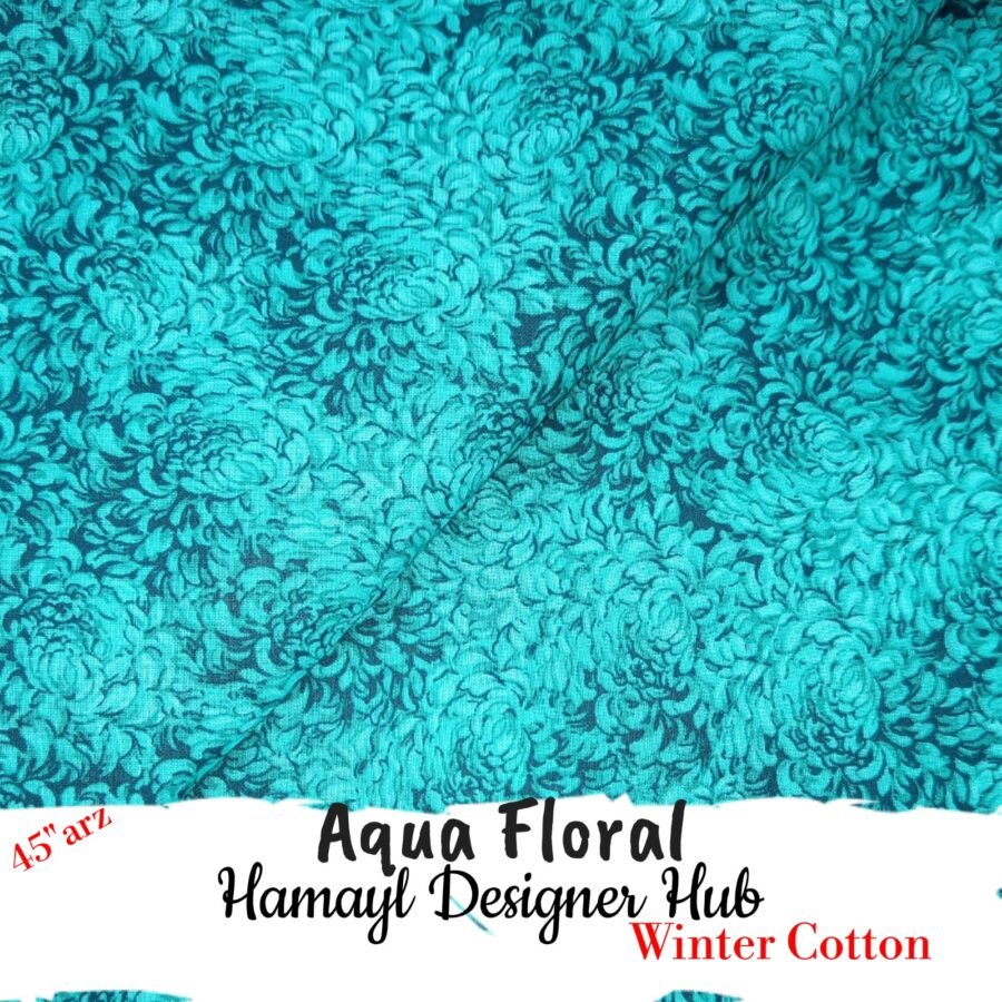 Aqua Floral – printed winter cotton fabric, 45-inch width, unstitched