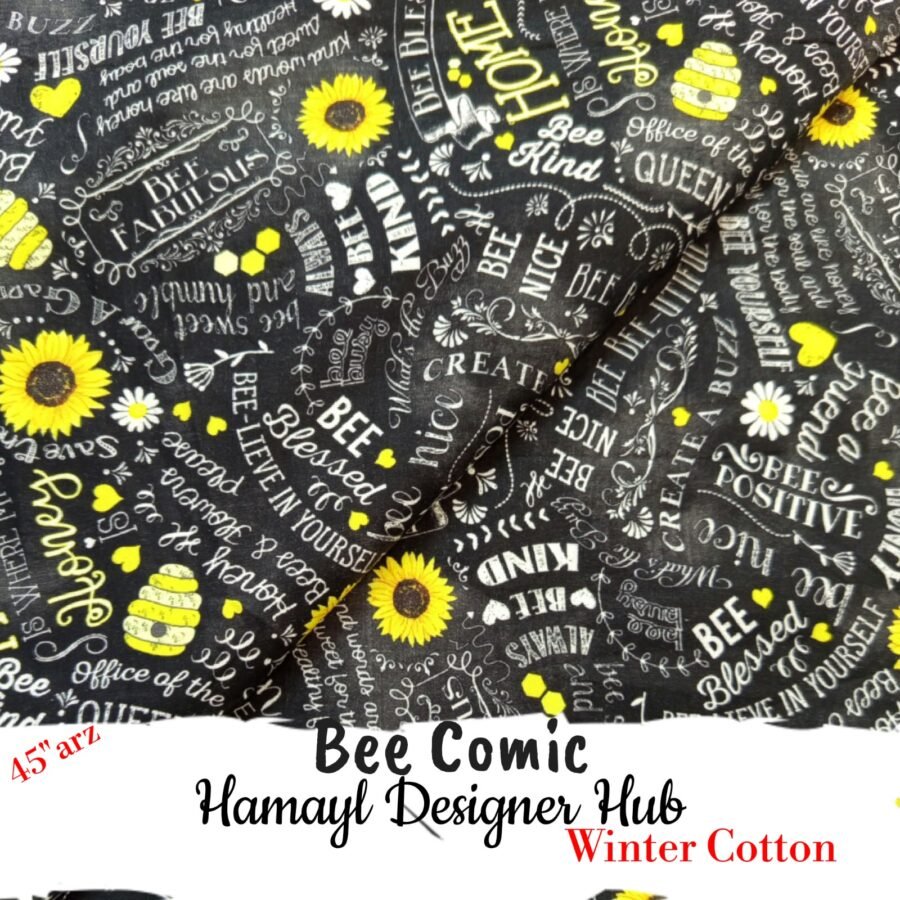 Bee Comic – 45'' Printed Winter Cotton Fabric — unstitched fabric