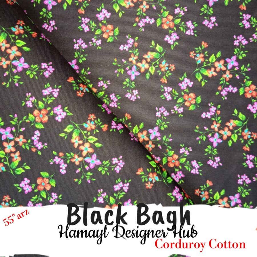 Black Bagh – 55 Inch Floral Printed Corduroy Cotton — unstitched fabric