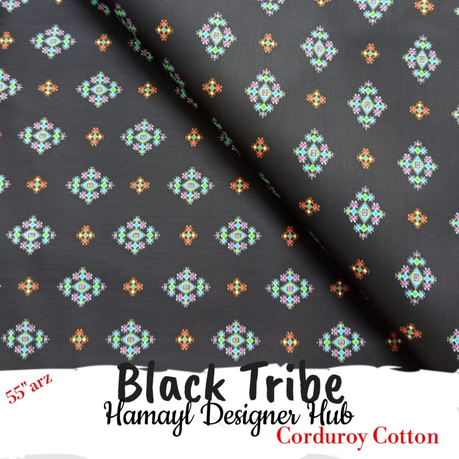 Black Tribe – 55 Inch Geometric Printed Corduroy Cotton