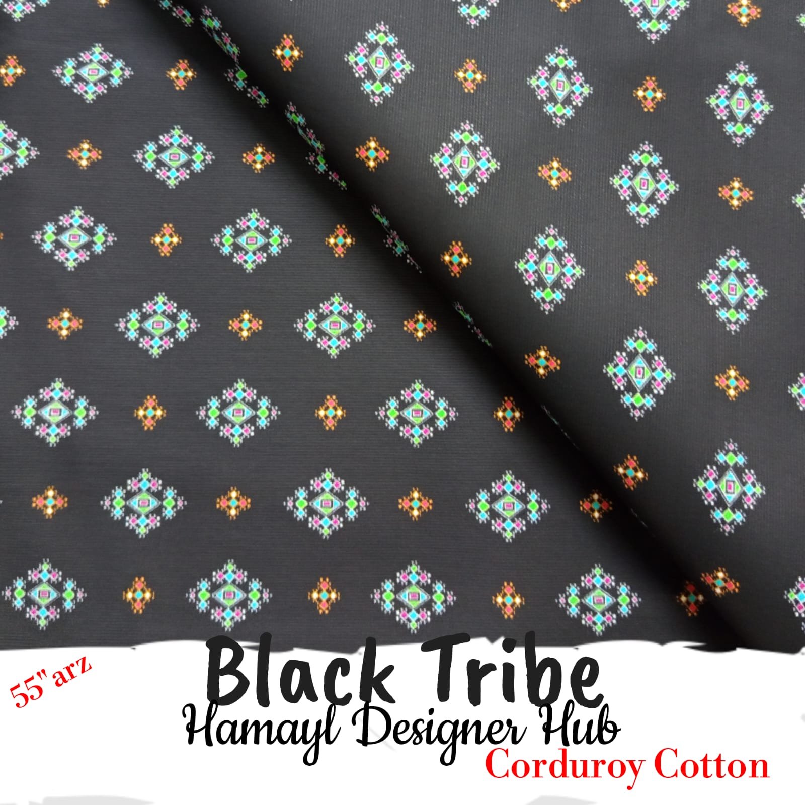 Black Tribe 55 inch geometric printed corduroy cotton fabric