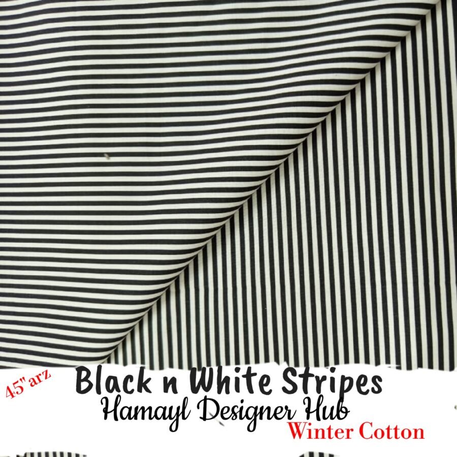 Black & White Stripes – 45'' Printed Winter Cotton Fabric — unstitched fabric