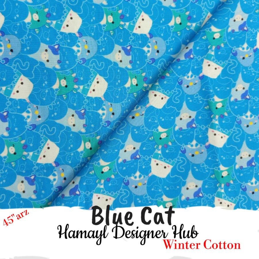Blue Cat – 45'' Printed Winter Cotton Fabric — unstitched fabric