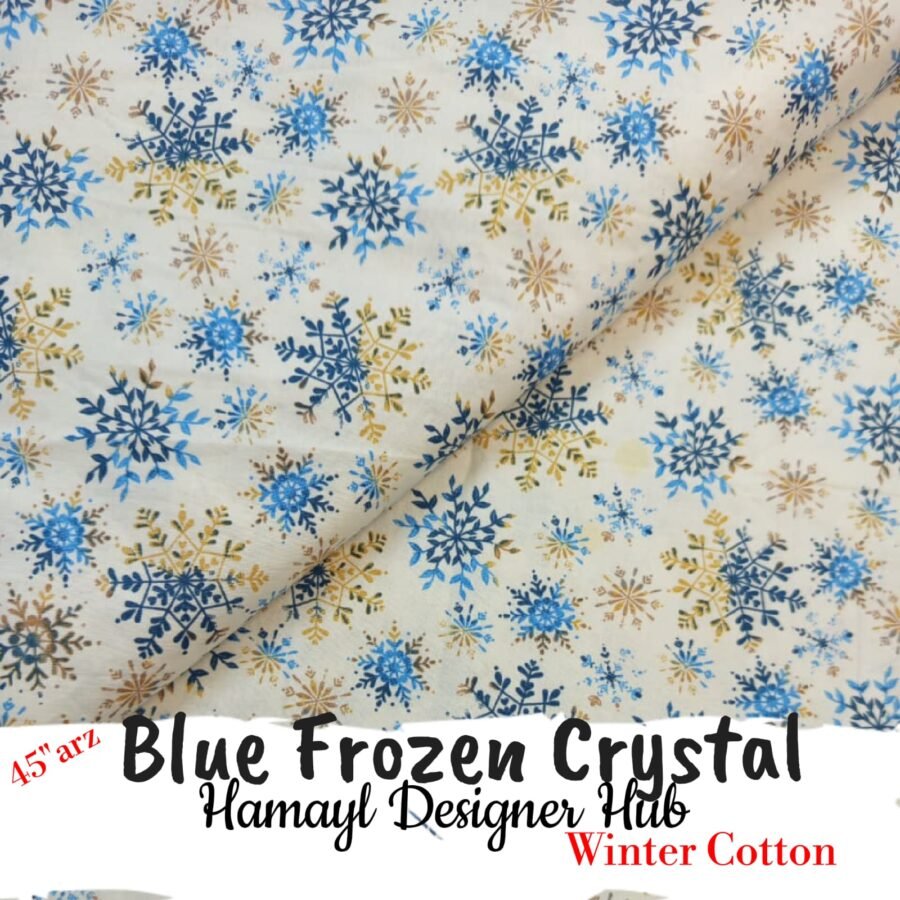 Blue Frozen Crystal – 45 Inch Printed Winter Cotton Fabric — unstitched fabric