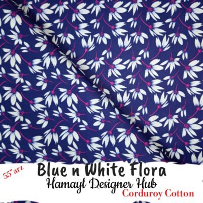 Blue n White Flora – 55 Inch Floral Corduroy | Hamayl Designer Hub