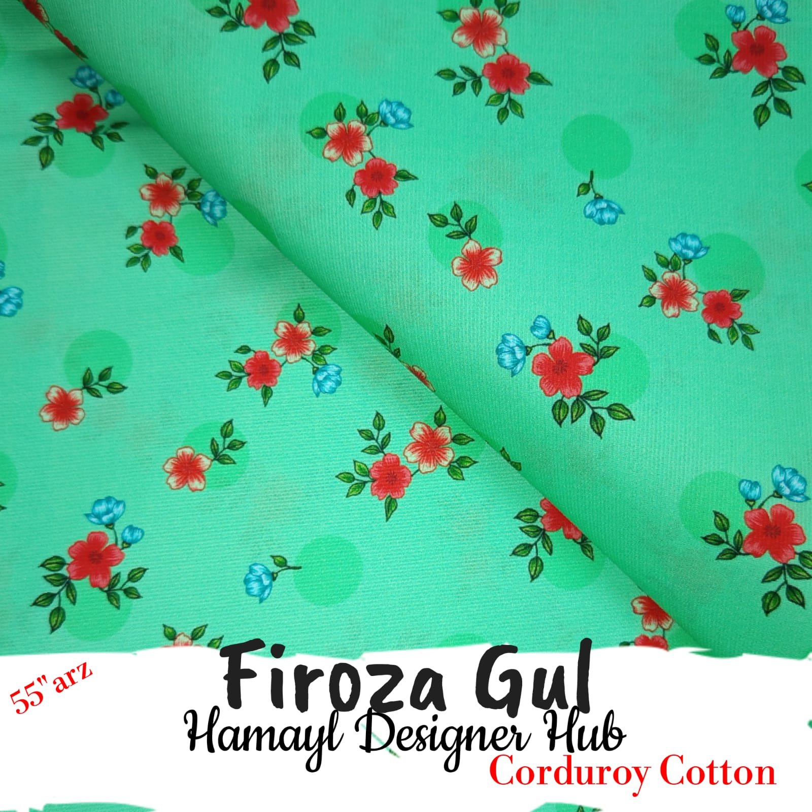 Firoza Gul  – 55 Inch Floral Printed Corduroy | Hamayl Designer Hub