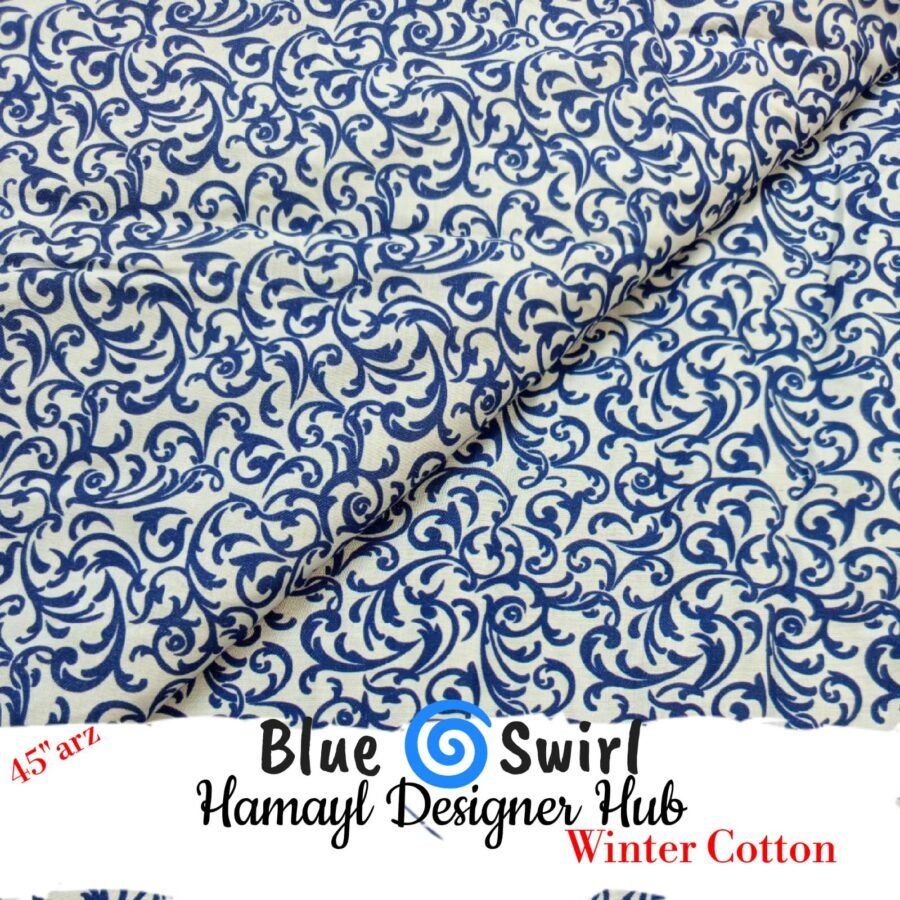 Blue Swirl – printed winter cotton fabric, 45-inch width, unstitched
