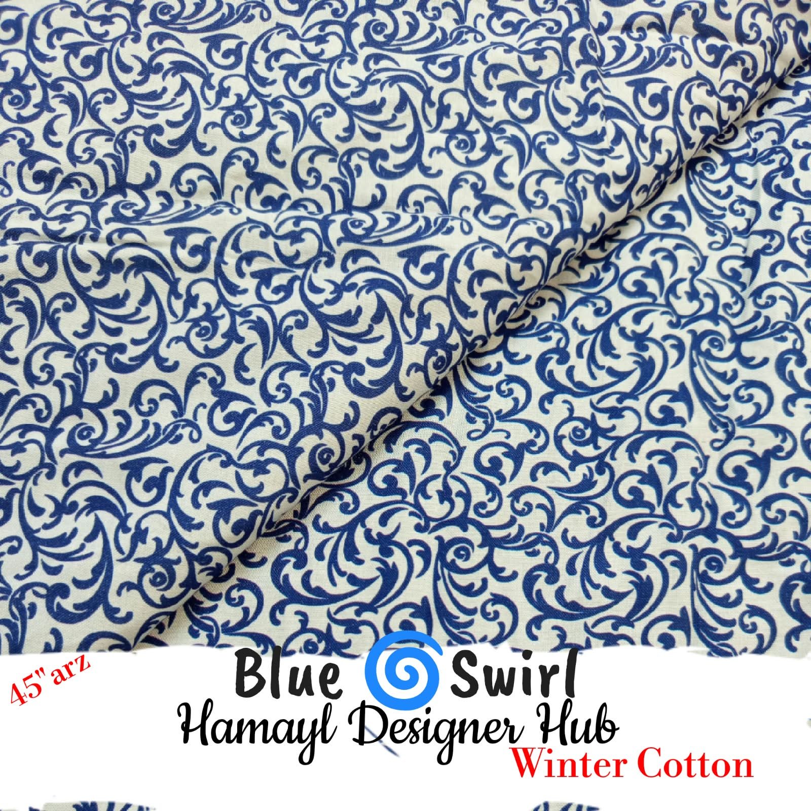 Blue Swirl – printed winter cotton fabric, 45-inch width, unstitched