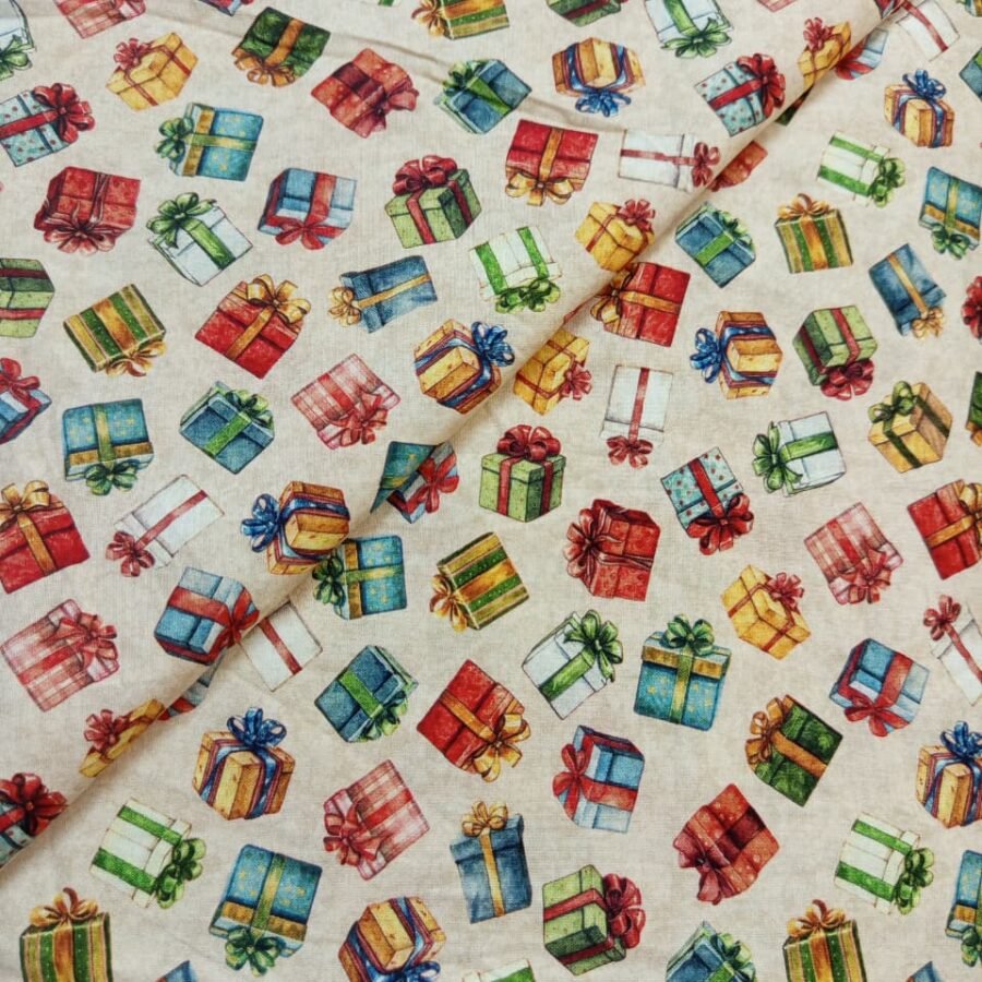 Christmas Gift Boxes – 45 Inch Printed Winter Cotton Fabric — unstitched fabric
