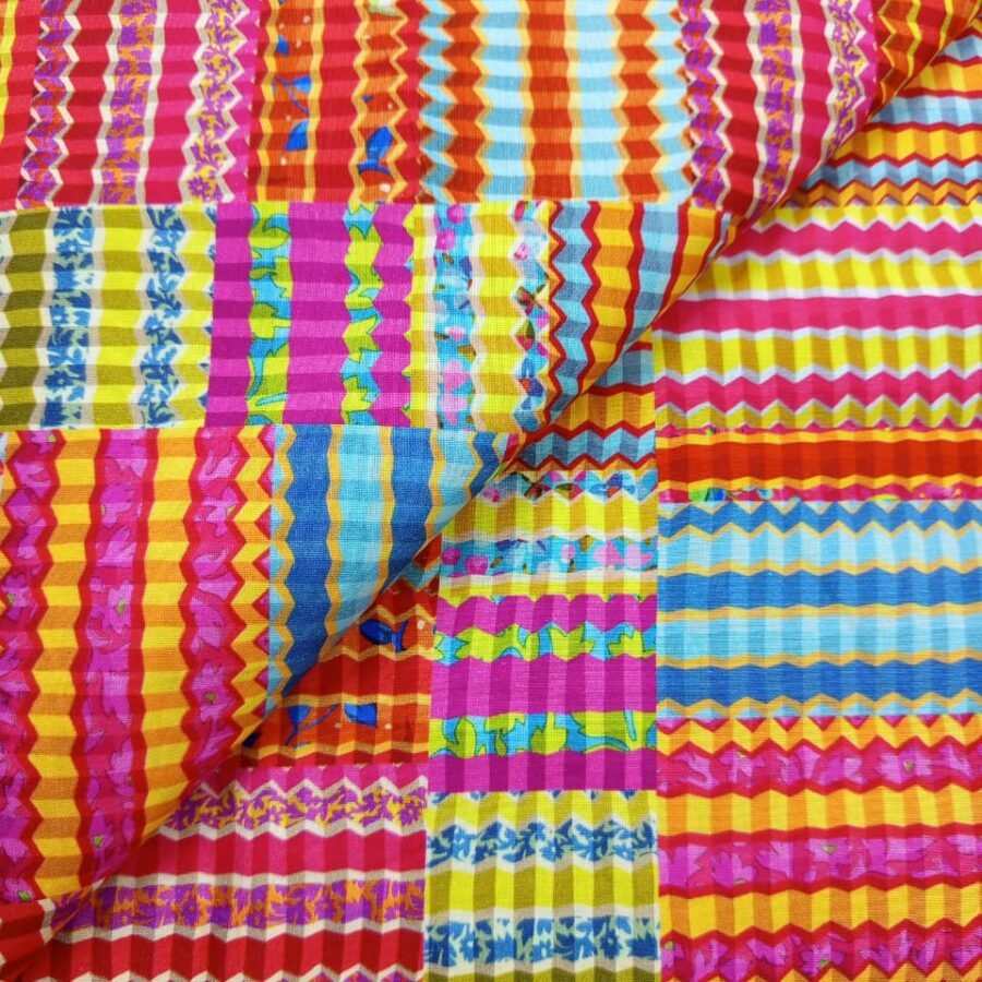 Colorful Zigzag Patchwork – 45 Inch Printed Winter Cotton Fabric — unstitched fabric