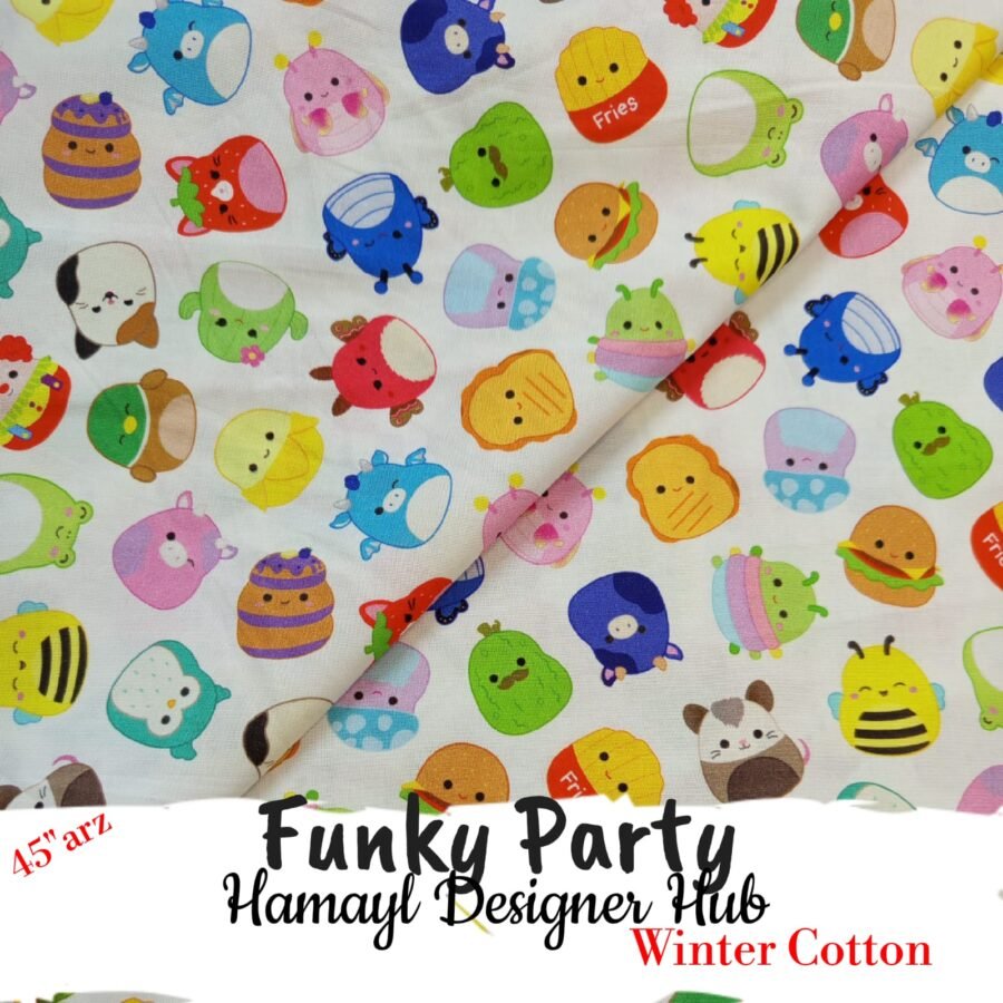 Funky Party – 45 Inch Printed Winter Cotton Fabric — unstitched fabric