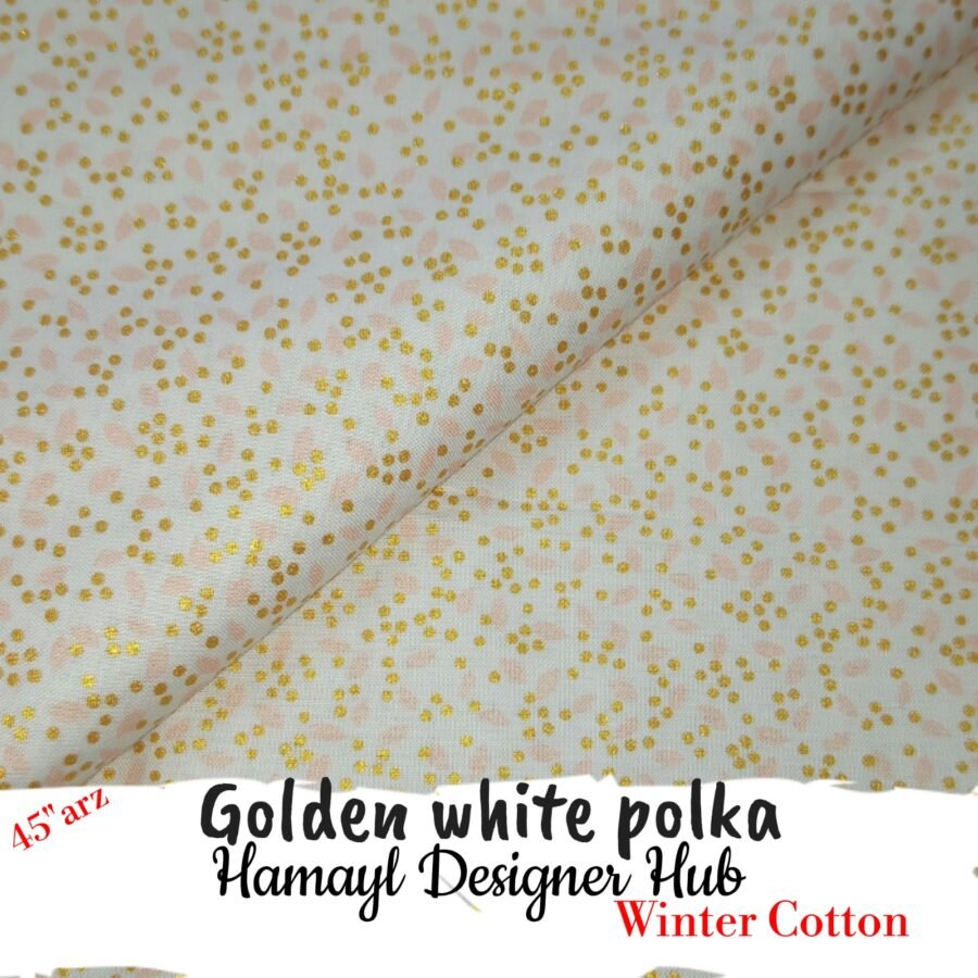 Golden White Polka – 45'' Printed Winter Cotton Fabric — unstitched fabric