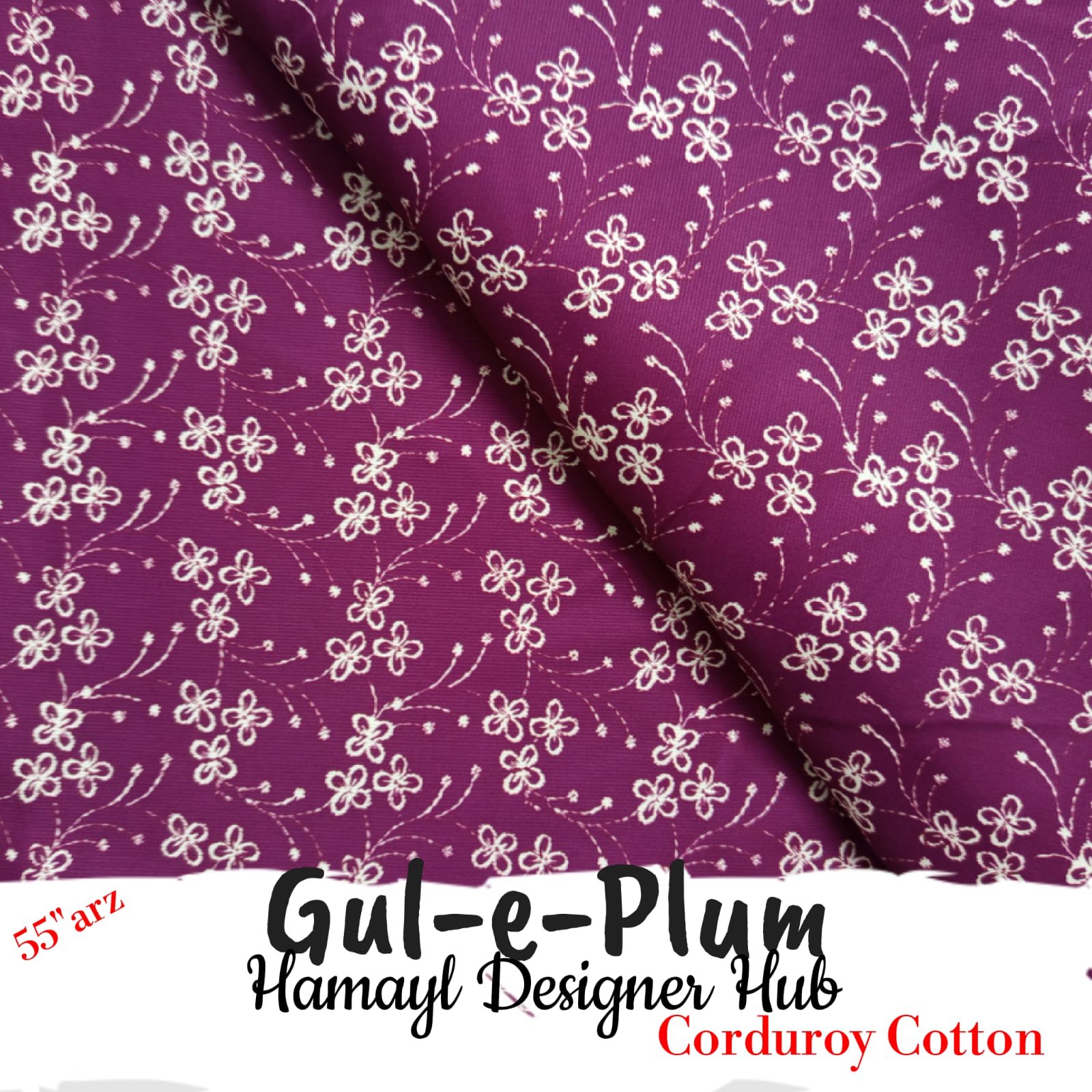 Gul-e-Plum – printed corduroy (kotrai) fabric, 55-inch width, unstitched