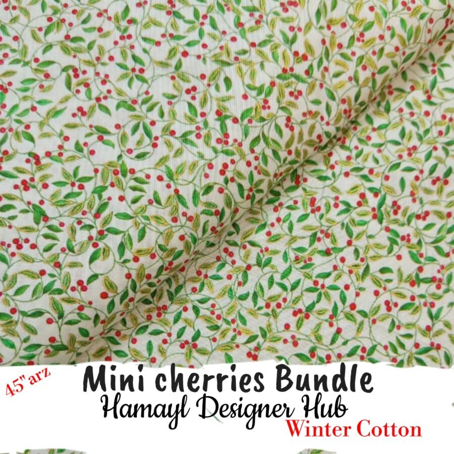 Mini Cherries Bundle – 45'' Printed Winter Cotton Fabric — unstitched fabric
