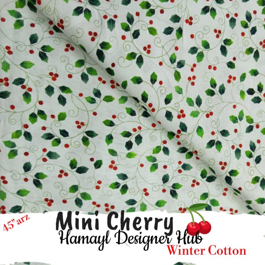 Mini Cherry – 45 Inch Printed Winter Cotton Fabric — unstitched fabric