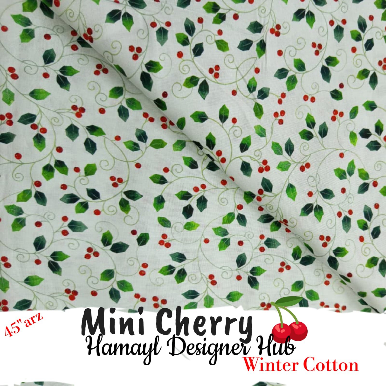 Mini Cherry – printed winter cotton fabric, 45-inch width, unstitched