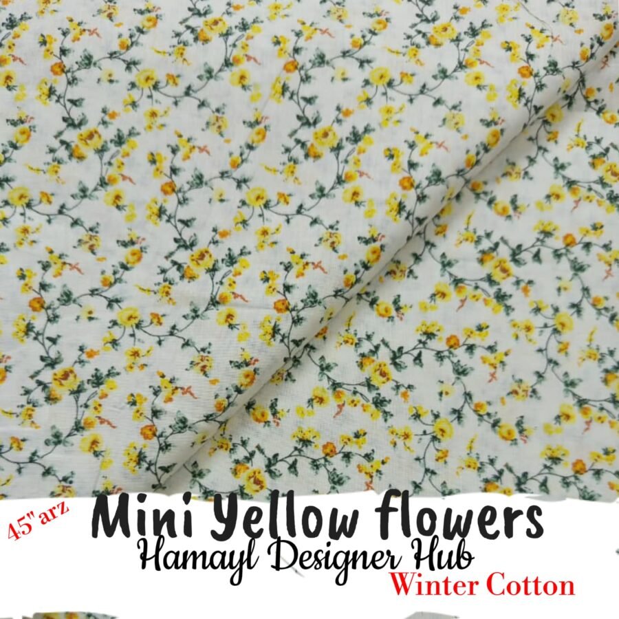 Mini Yellow Flowers – printed winter cotton fabric, 45-inch width, unstitched