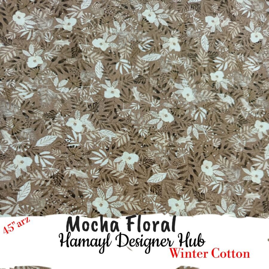Mocha Floral – printed winter cotton fabric, 45-inch width, unstitched