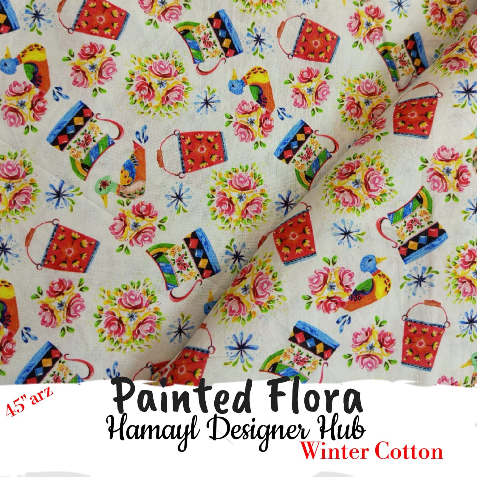 Painted Flora 45 inch printed winter cotton fabric