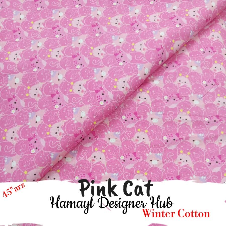 Pink Cat – 45'' Printed Winter Cotton Fabric — unstitched fabric