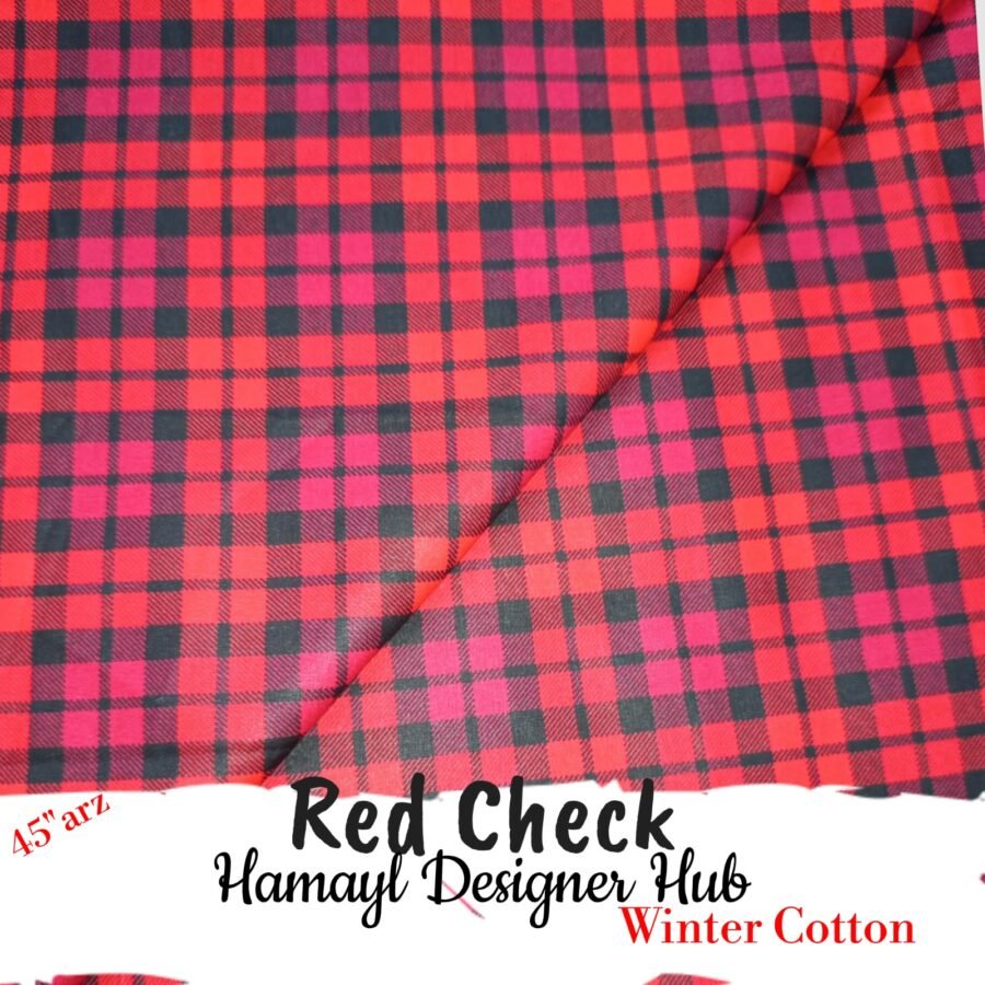 Red Check – 45'' Printed Winter Cotton Fabric — unstitched fabric