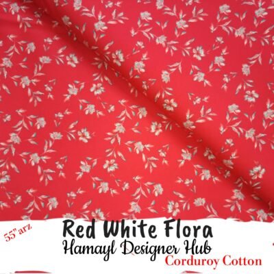 Red White Flora – 55 Inch Floral Printed Corduroy Cotton