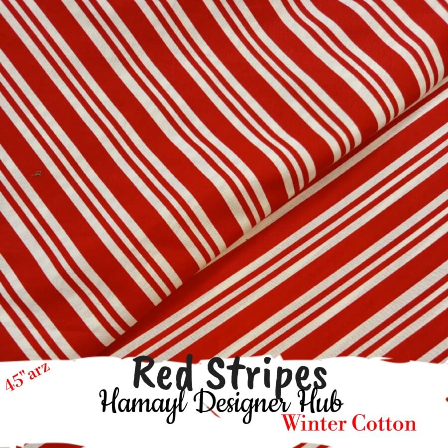 Red Stripes – 45 Inch Printed Winter Cotton Fabric — unstitched fabric