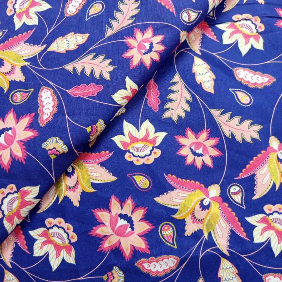 Royal Blue Paisley Bloom – 45 Inch Printed Winter Cotton Fabric — unstitched fabric