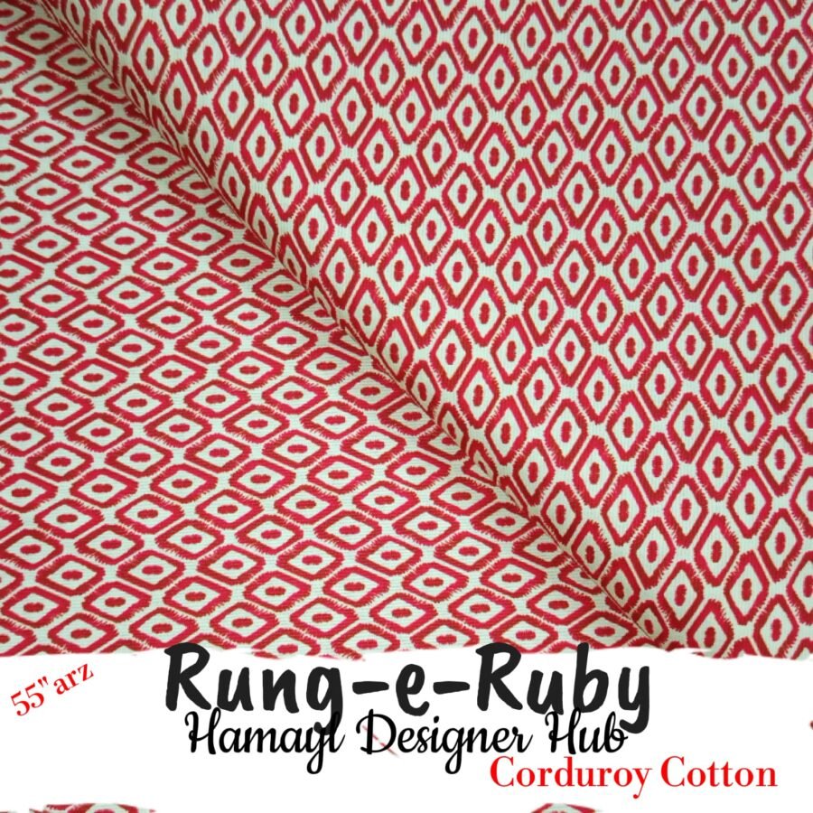 Rung-e-Ruby – 55 Inch Geometric Printed Corduroy Cotton