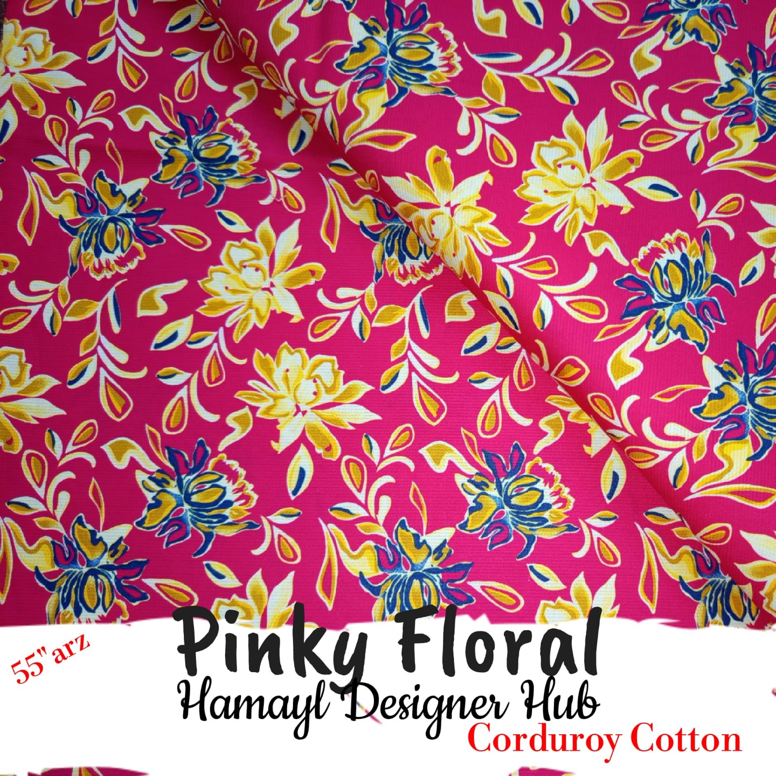 Pinky Floral – 55 Inch Printed Corduroy Cotton | Hamayl Designer Hub