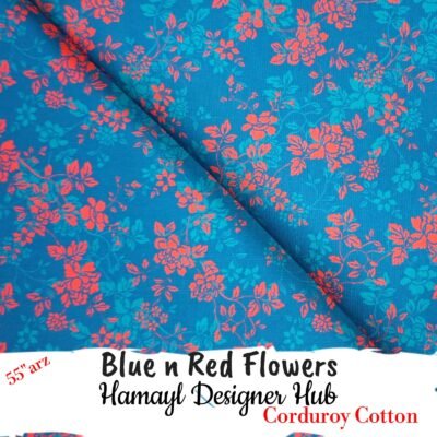 Blue n Red Flowers – 55 Inch Printed Corduroy Cotton