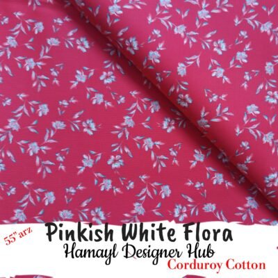 Pinkish White Flora – 55 Inch Floral Printed Corduroy Cotton