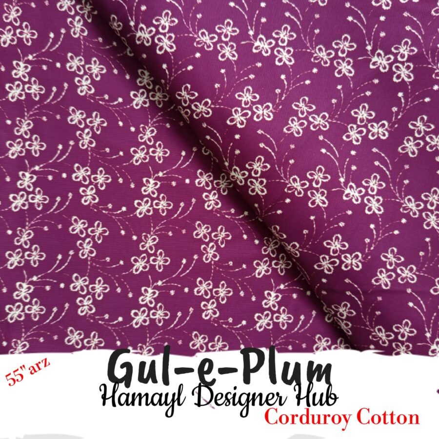 Gul-e-Plum – 55 Inch Floral Printed Corduroy Cotton — unstitched fabric