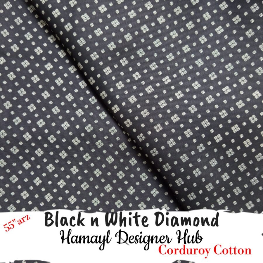 Black n White Diamond – 55 Inch Printed Corduroy Cotton — unstitched fabric
